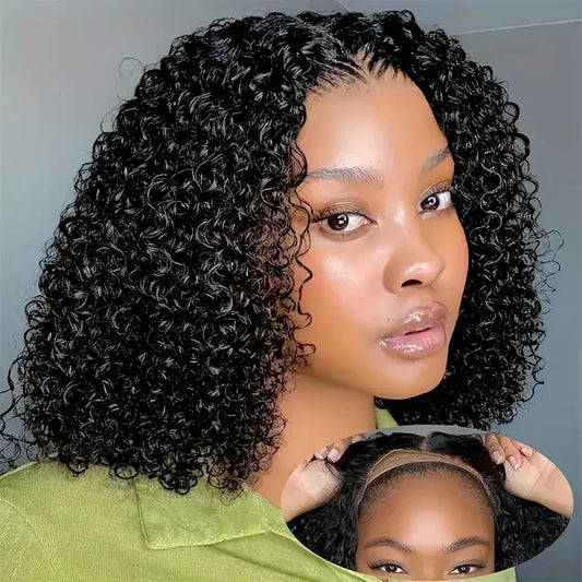 4x4 Put On And Go Glueless Bob Wigs Human Hair Curly Front Wig