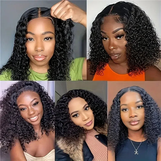4x4 Put On And Go Glueless Bob Wigs Human Hair Curly Front Wig